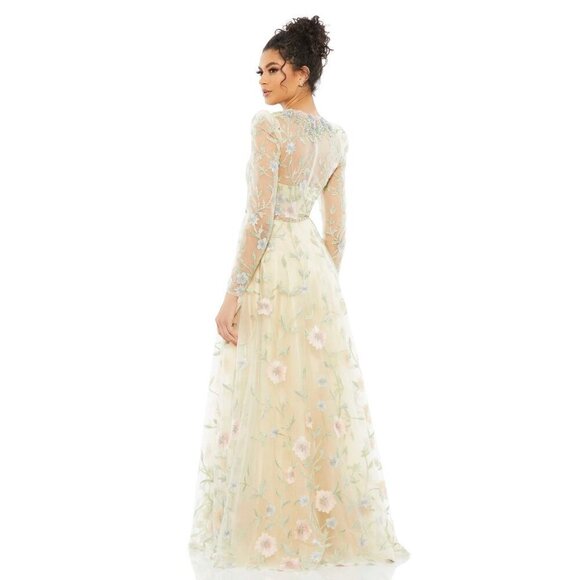 Mac Duggal 11226 Floral Embroidered Butterfly Sleeve Flowy Gown Dress Sz 10 NWT - Picture 3 of 8